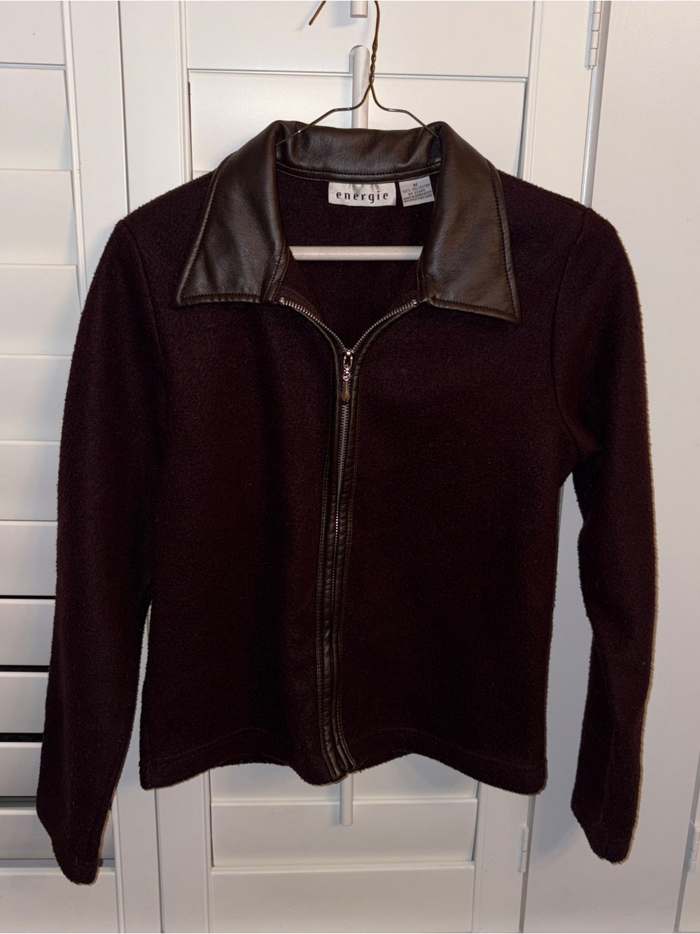 Vintage Energie Women's Dark Brown Jacket with Leather-Look Collar